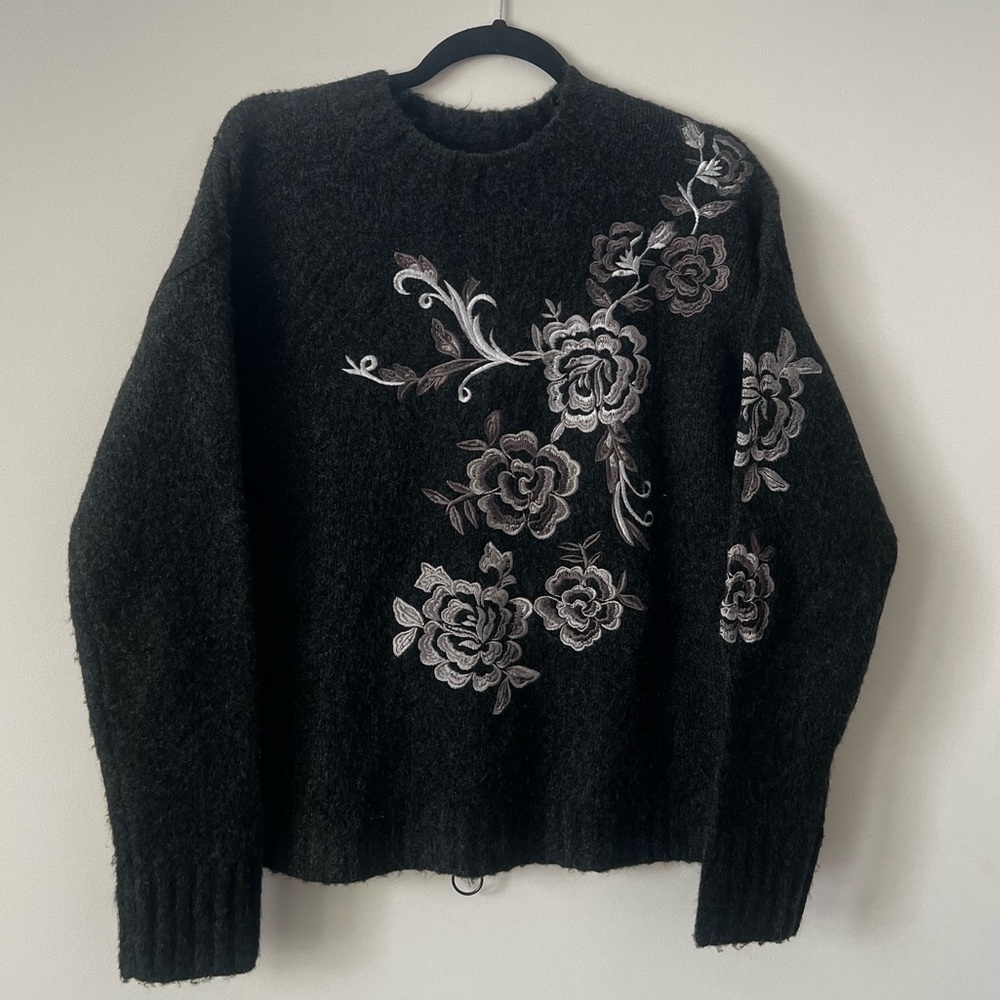 BLANK Grey Embroidered Sweater